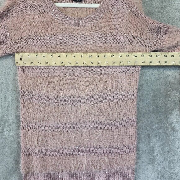 bebe Sweater Womens Small Misty Rose Eyelash Knit Sequined Longline Pullover - Picture 5 of 11